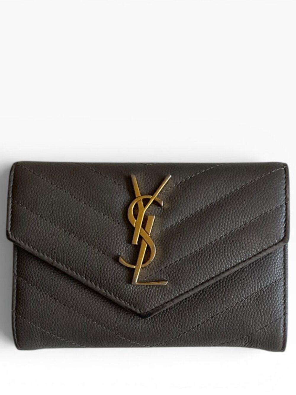 YSL Uptown Compact Wallet Grey Grained Leather - Picture 3 of 13
